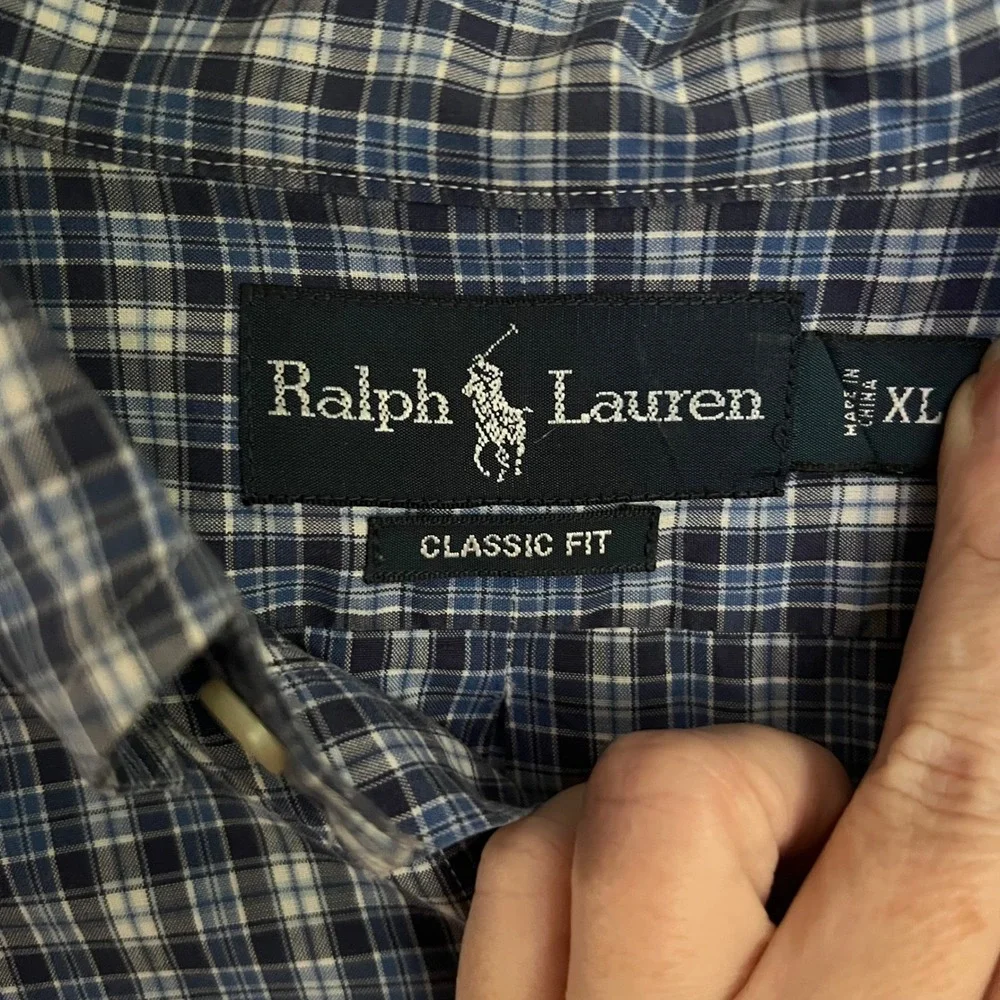Ralph Lauren Classic Fit XL Blue Plaid Button Down Shirt Mens 100% Cotton